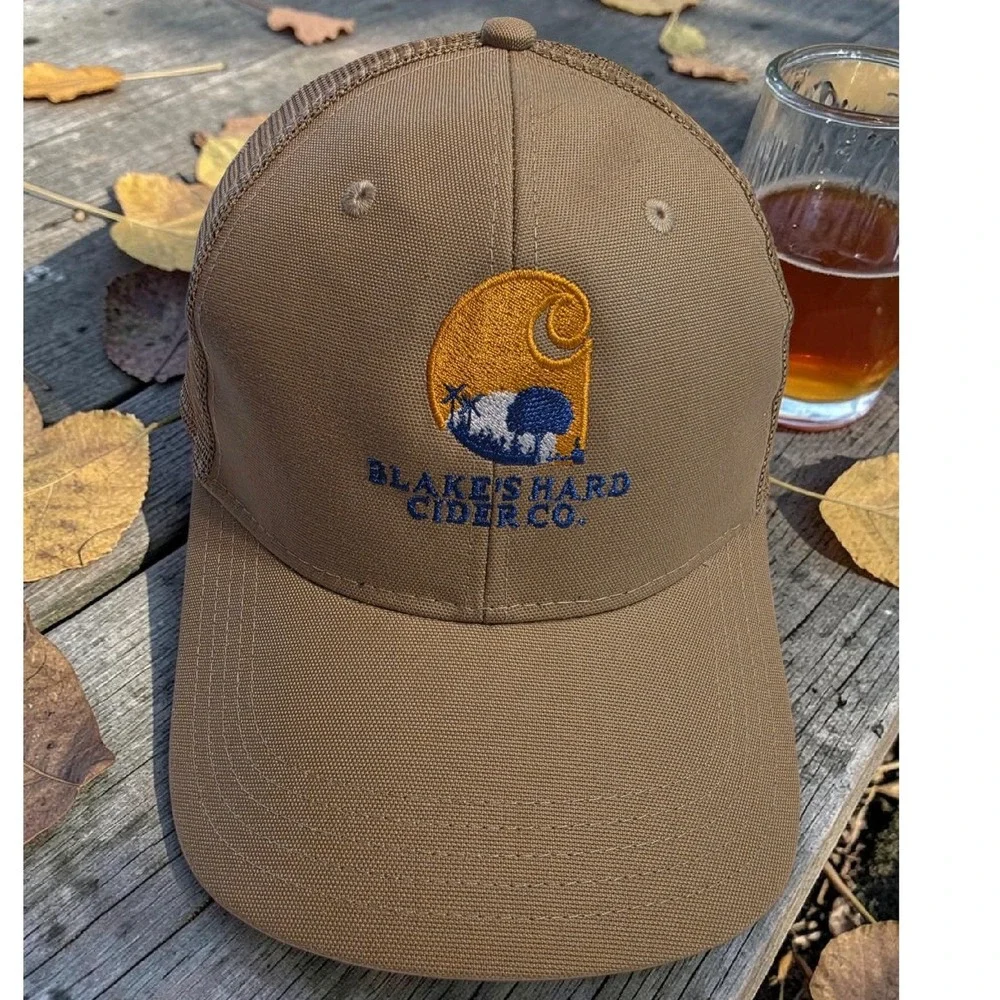 Carhartt Mens Blakes Hard Cider Co‎ Trucker Hat Tan Brown Mesh Snapback Cap